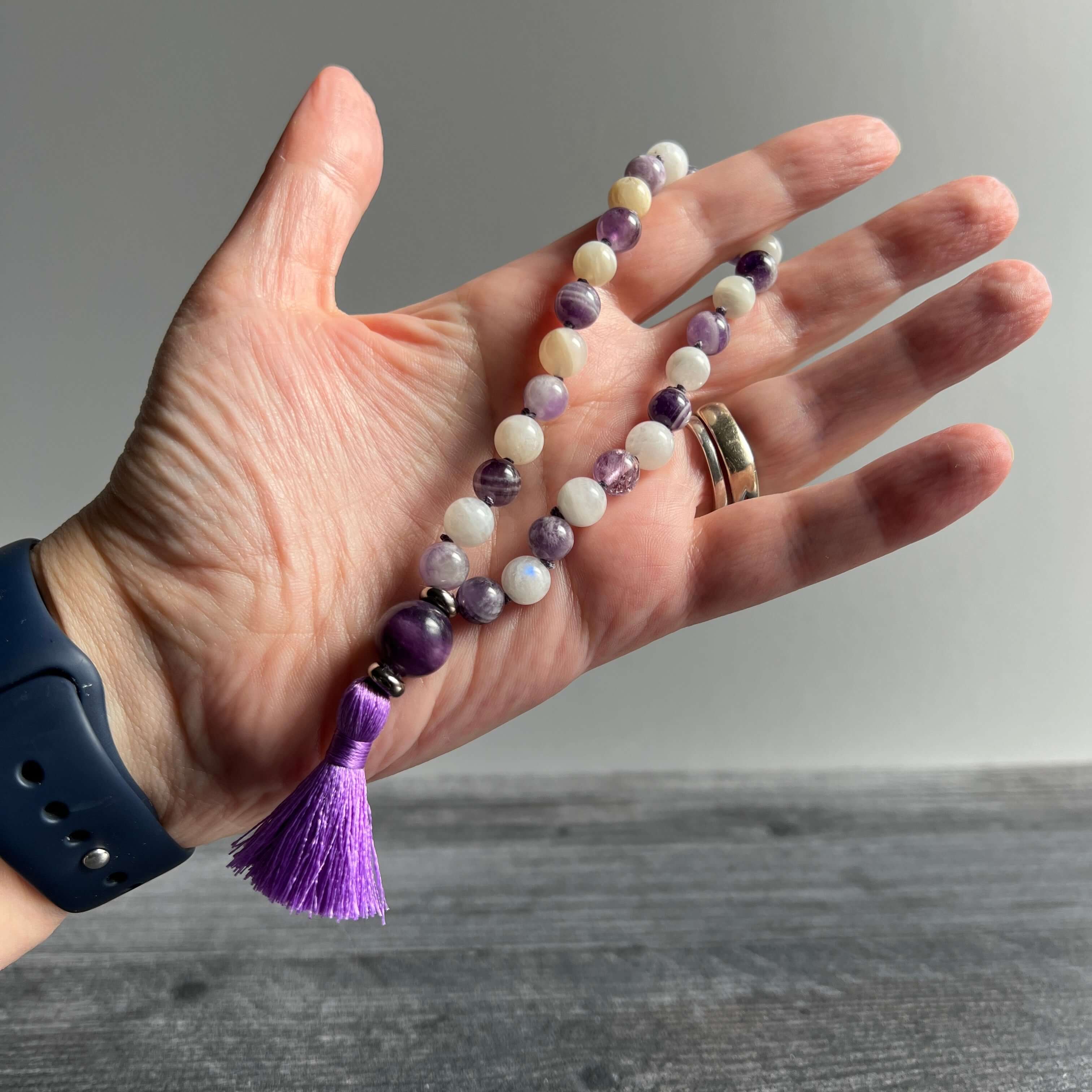 Third Eye Chakra Meditation Mala – 27 Beads of Fluorite & Amethyst - Collective Awakening