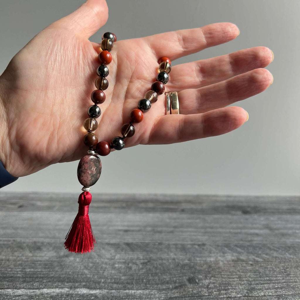 Root Chakra Meditation Mala - 27 Beads of Red Jasper & Hematite - Collective Awakening
