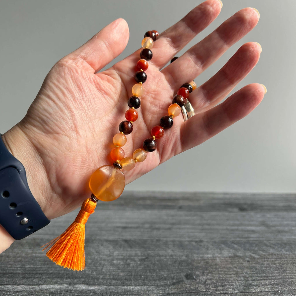 Sacral Chakra Meditation Mala – 27 Beads of Carnelian & Red Tiger Eye - Collective Awakening