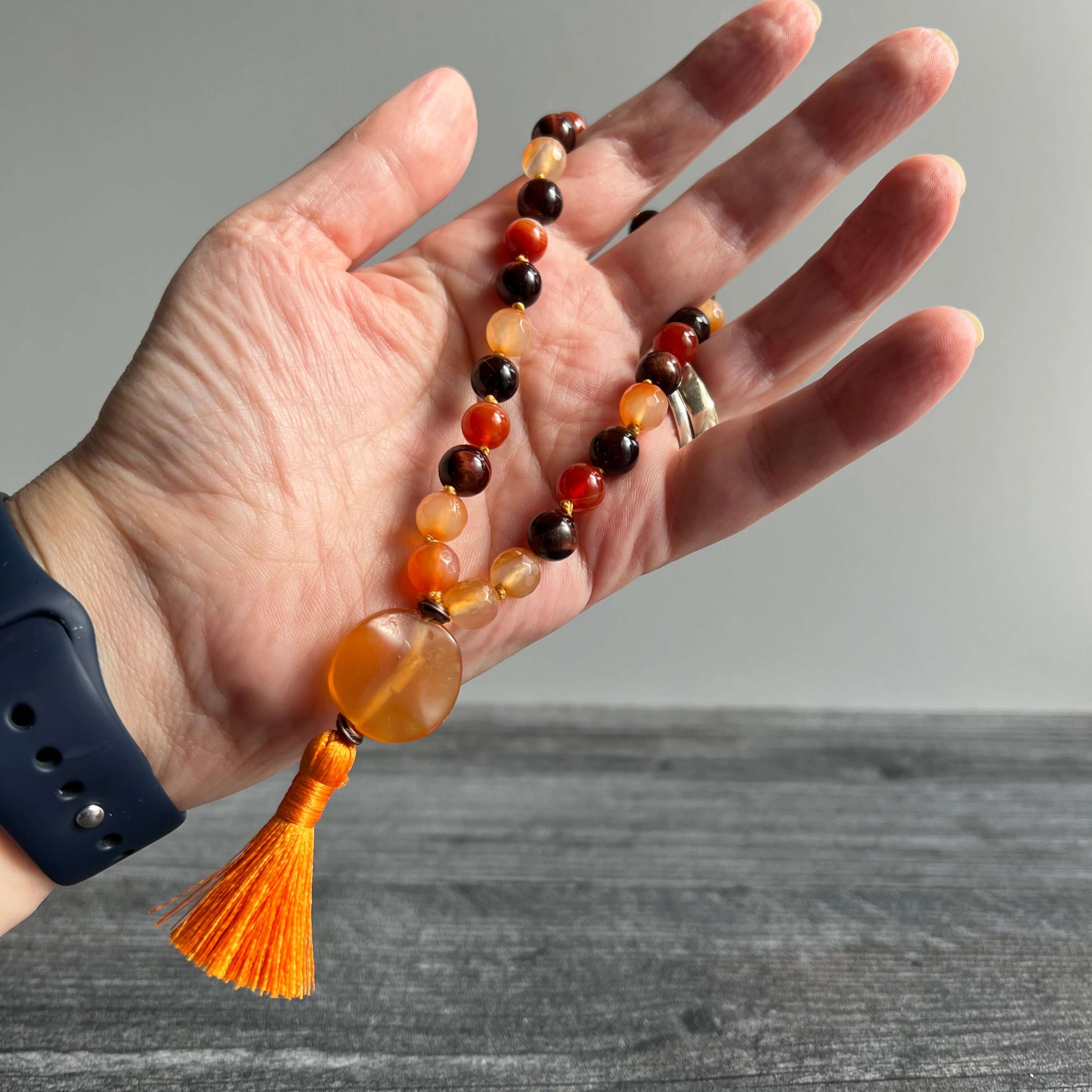 Sacral Chakra Meditation Mala – 27 Beads of Carnelian & Red Tiger Eye - Collective Awakening