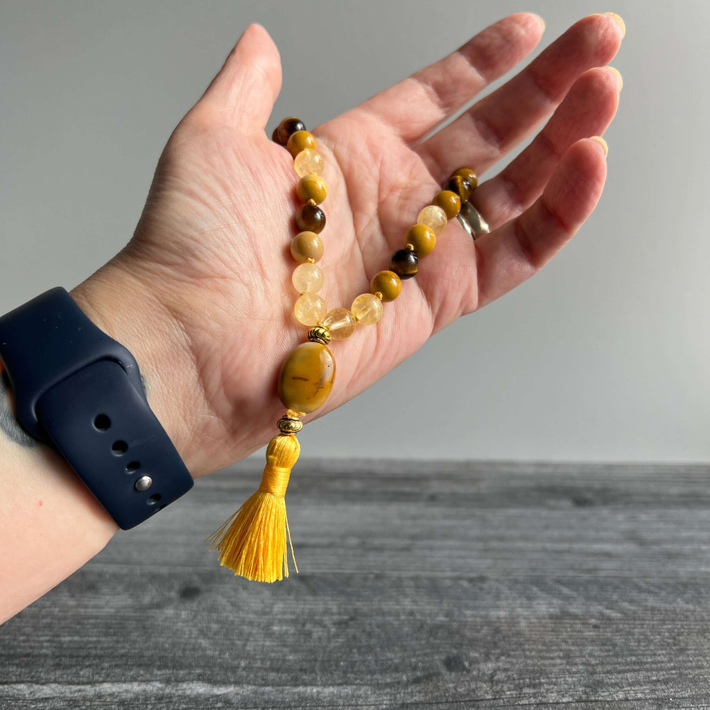 Solar Plexus Meditation Mala – 27 Beads of Citrine & Tiger Eye - Collective Awakening