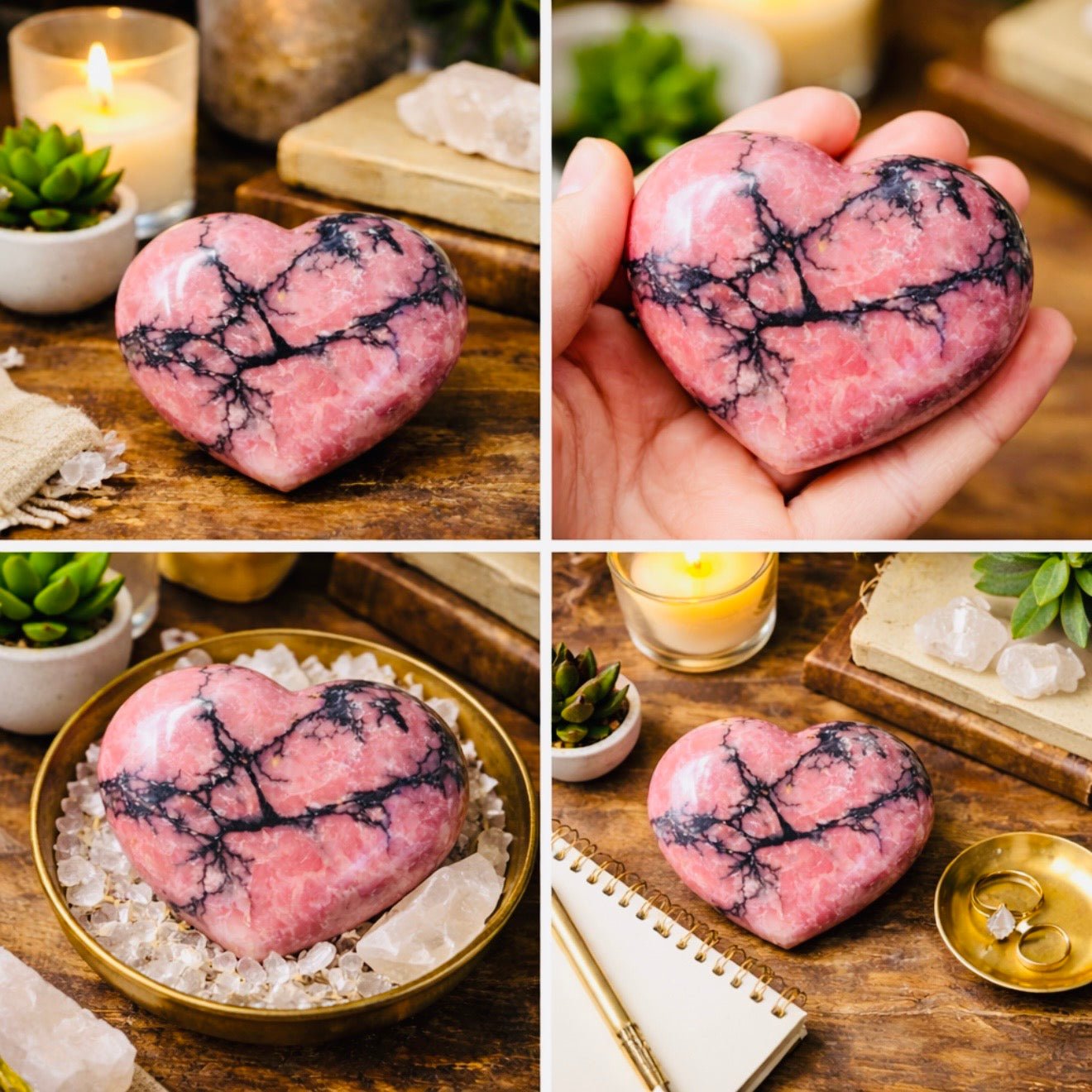 Rhodonite Crystal Heart Carving – Polished Statement Stone - Collective Awakening