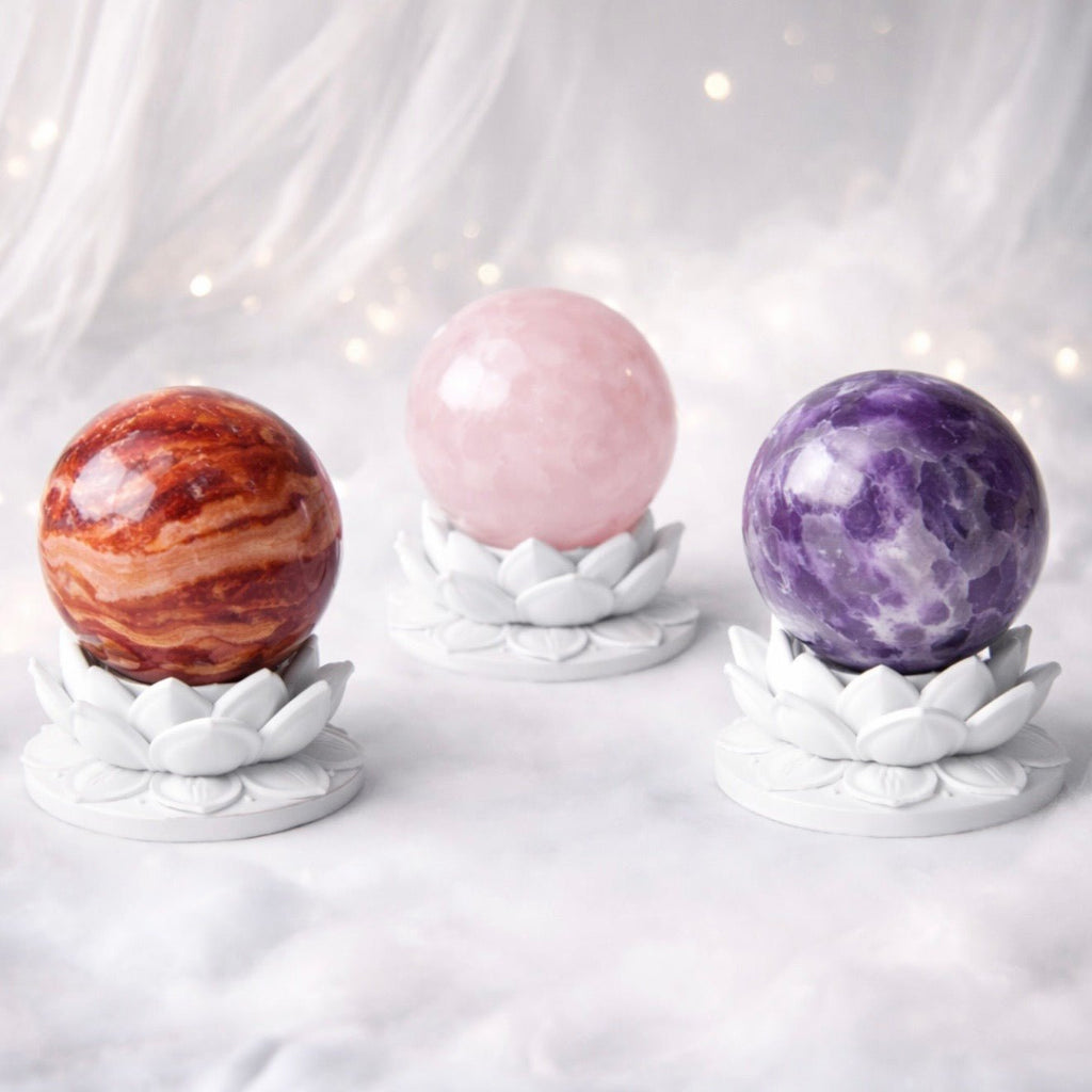 White Lotus Crystal Ball Stand – Choose Your Sphere - Collective Awakening