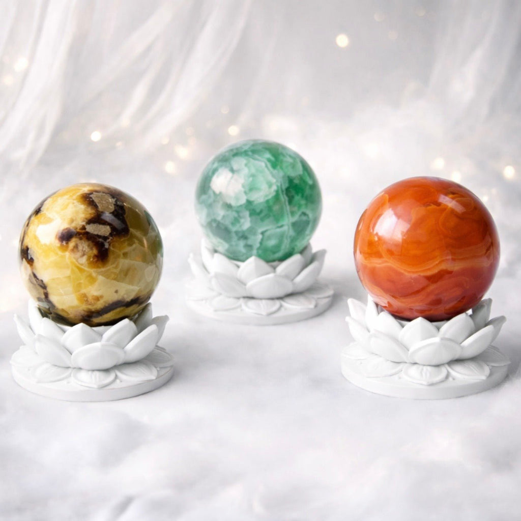 White Lotus Crystal Ball Stand – Choose Your Sphere - Collective Awakening