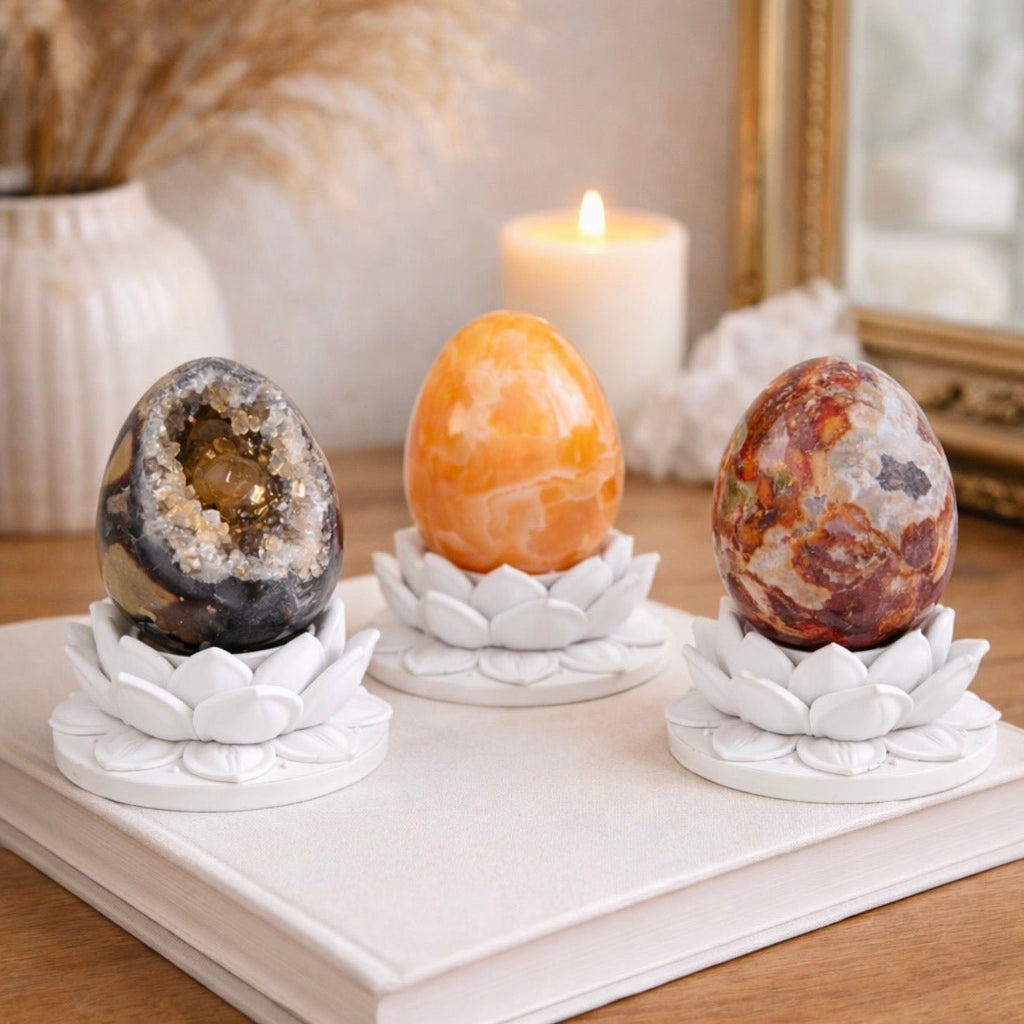 White Lotus Crystal Egg Stand – Choose Your Egg - Collective Awakening