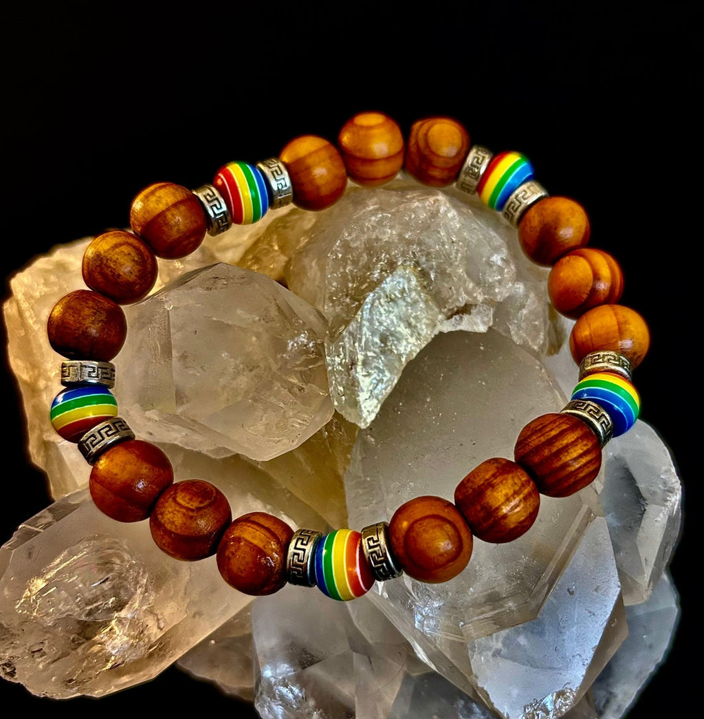 Coconut Palm Tree Wood with Pride Bead - 8" - 8.5" - Large and XL Wrists - Collective Awakening