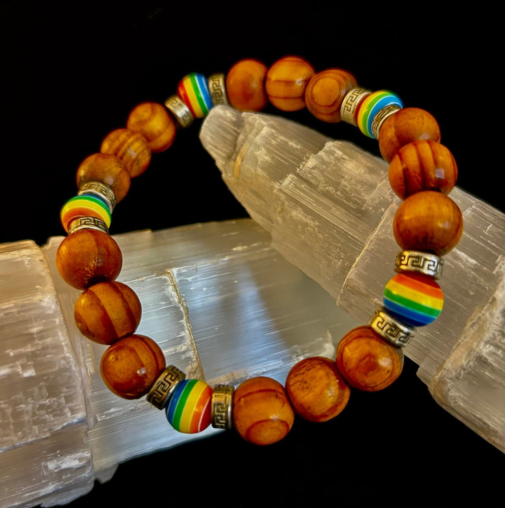 Coconut Palm Tree Wood with Pride Bead - 8" - 8.5" - Large and XL Wrists - Collective Awakening