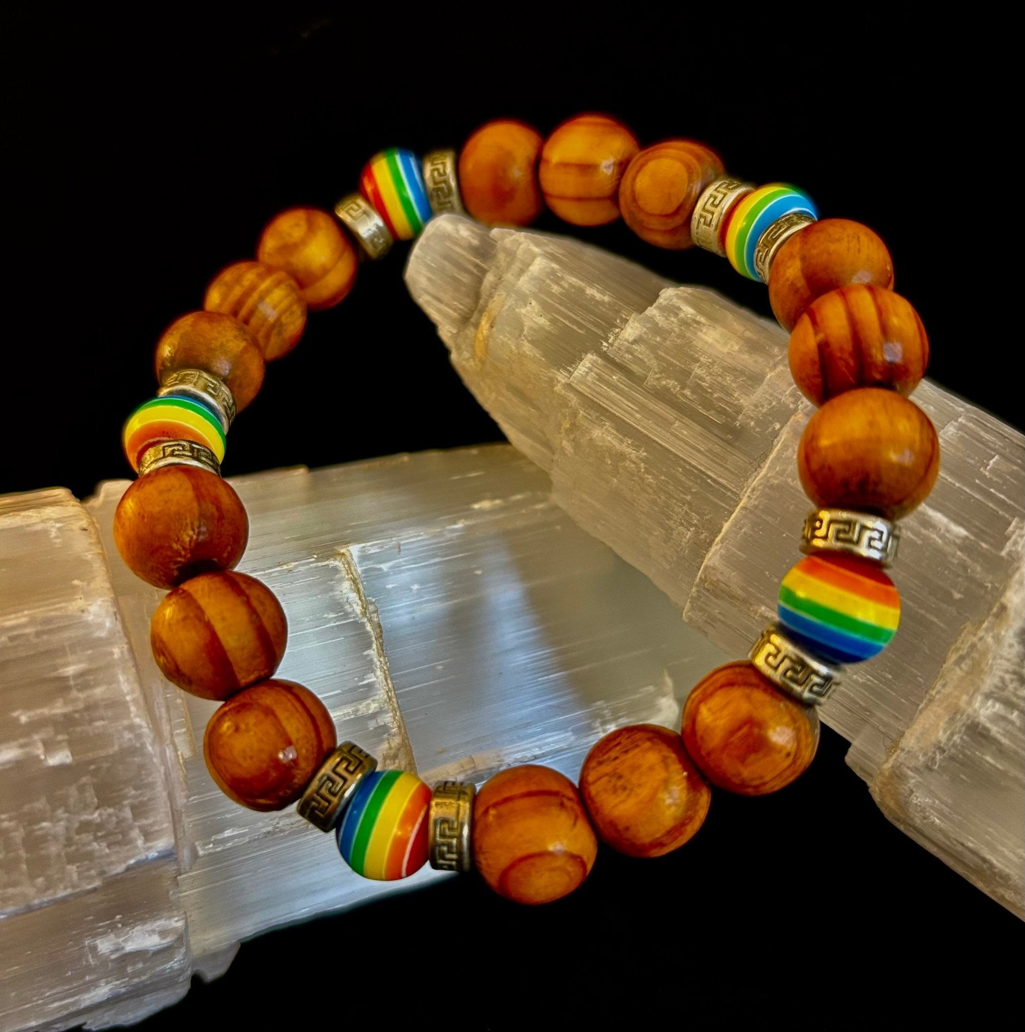 Coconut Palm Tree Wood with Pride Bead - 8" - 8.5" - Large and XL Wrists - Collective Awakening
