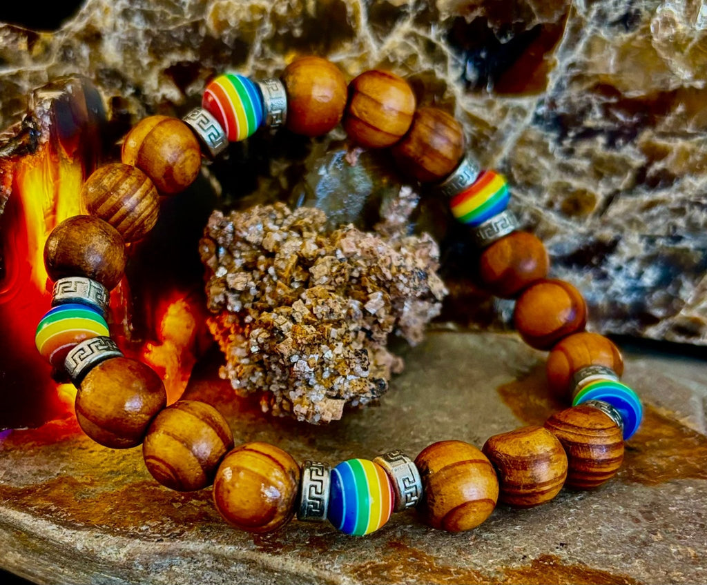 Coconut Palm Tree Wood with Pride Bead - 8" - 8.5" - Large and XL Wrists - Collective Awakening