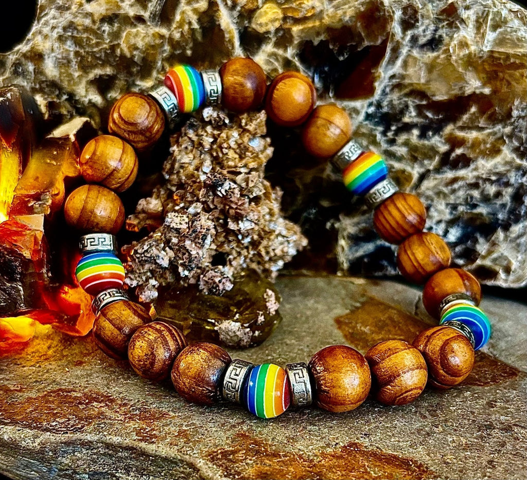 Coconut Palm Tree Wood with Pride Bead - 8" - 8.5" - Large and XL Wrists - Collective Awakening