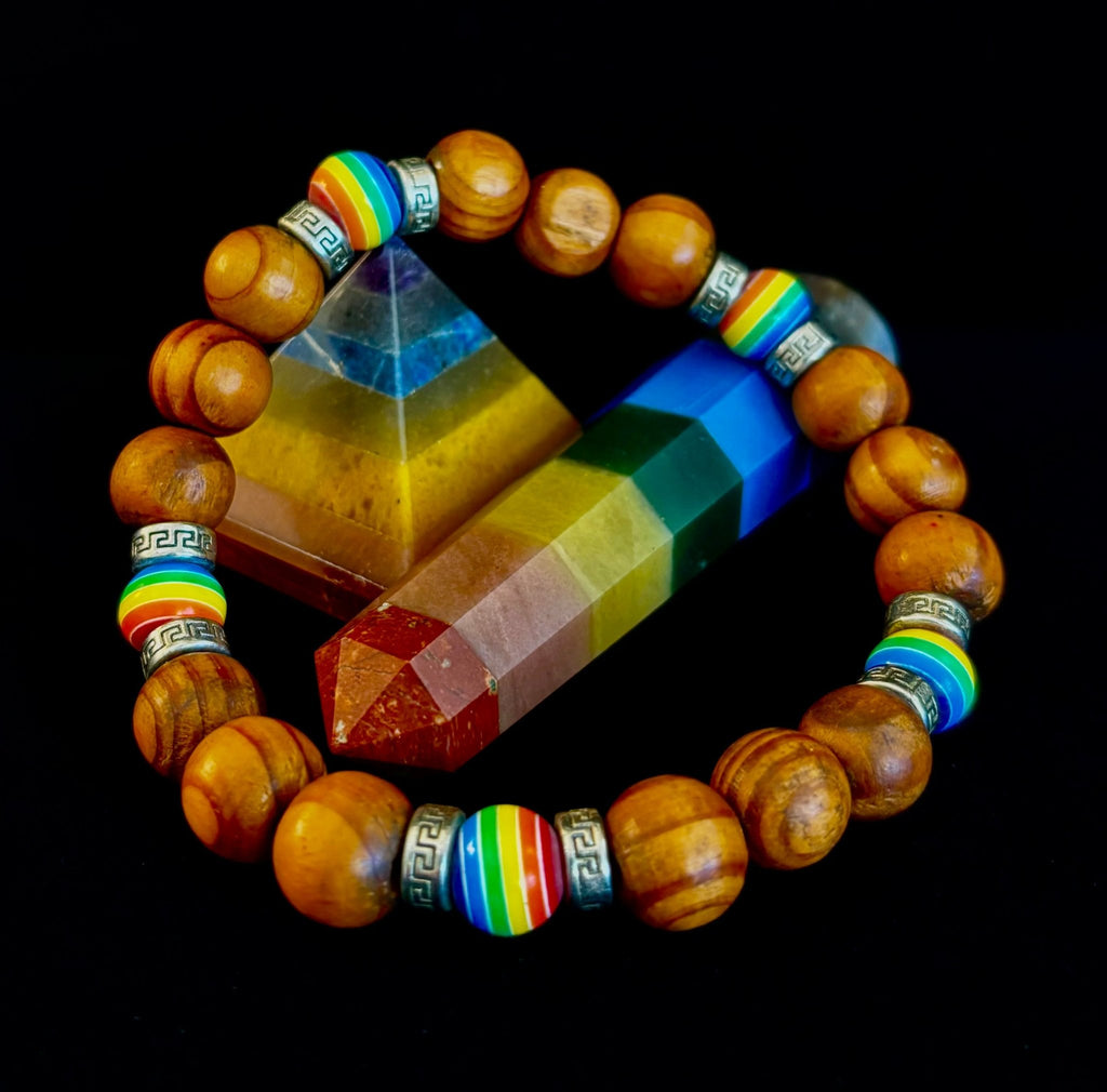 Coconut Palm Tree Wood with Pride Bead - 8" - 8.5" - Large and XL Wrists - Collective Awakening