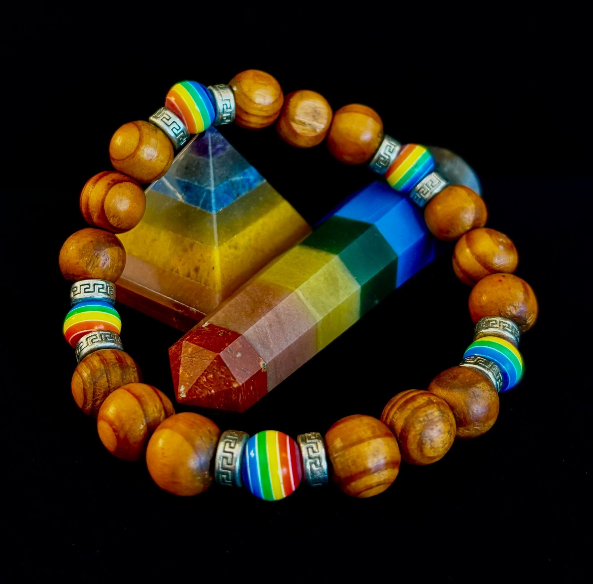 Coconut Palm Tree Wood with Pride Bead - 8" - 8.5" - Large and XL Wrists - Collective Awakening