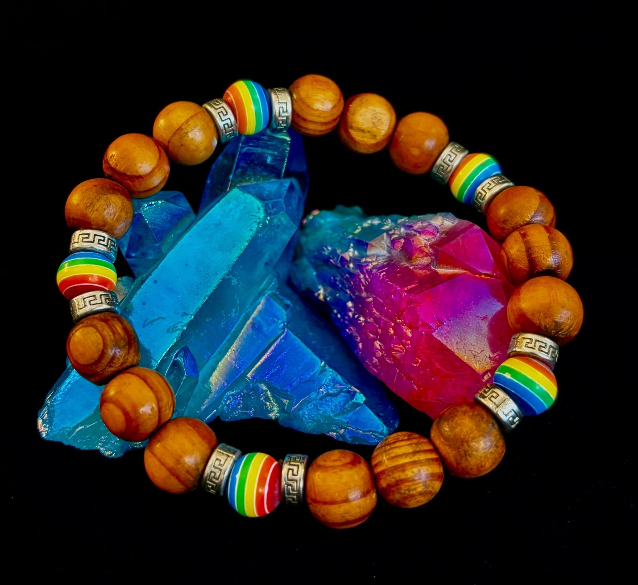 Coconut Palm Tree Wood with Pride Bead - 8" - 8.5" - Large and XL Wrists - Collective Awakening