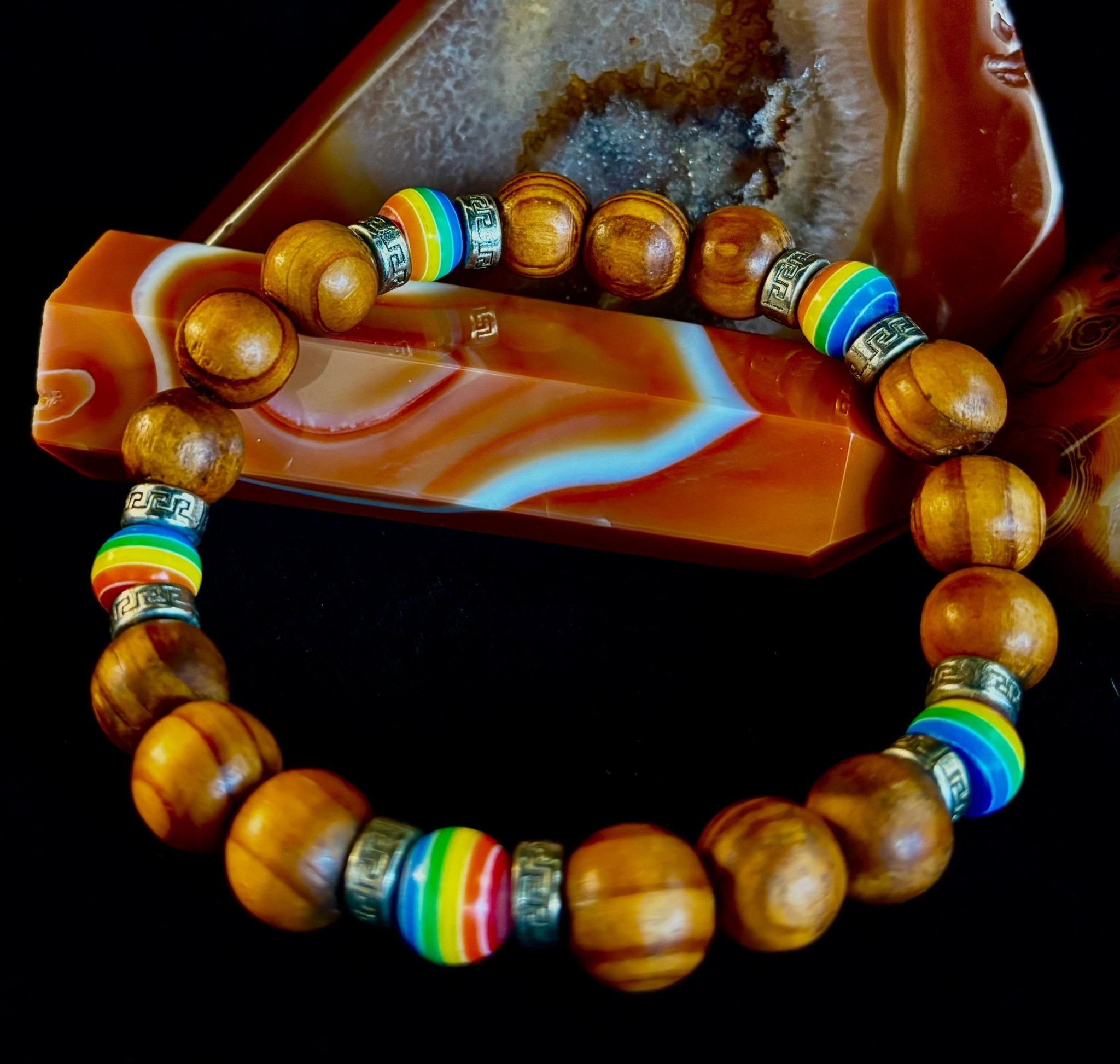 Coconut Palm Tree Wood with Pride Bead - 8" - 8.5" - Large and XL Wrists - Collective Awakening