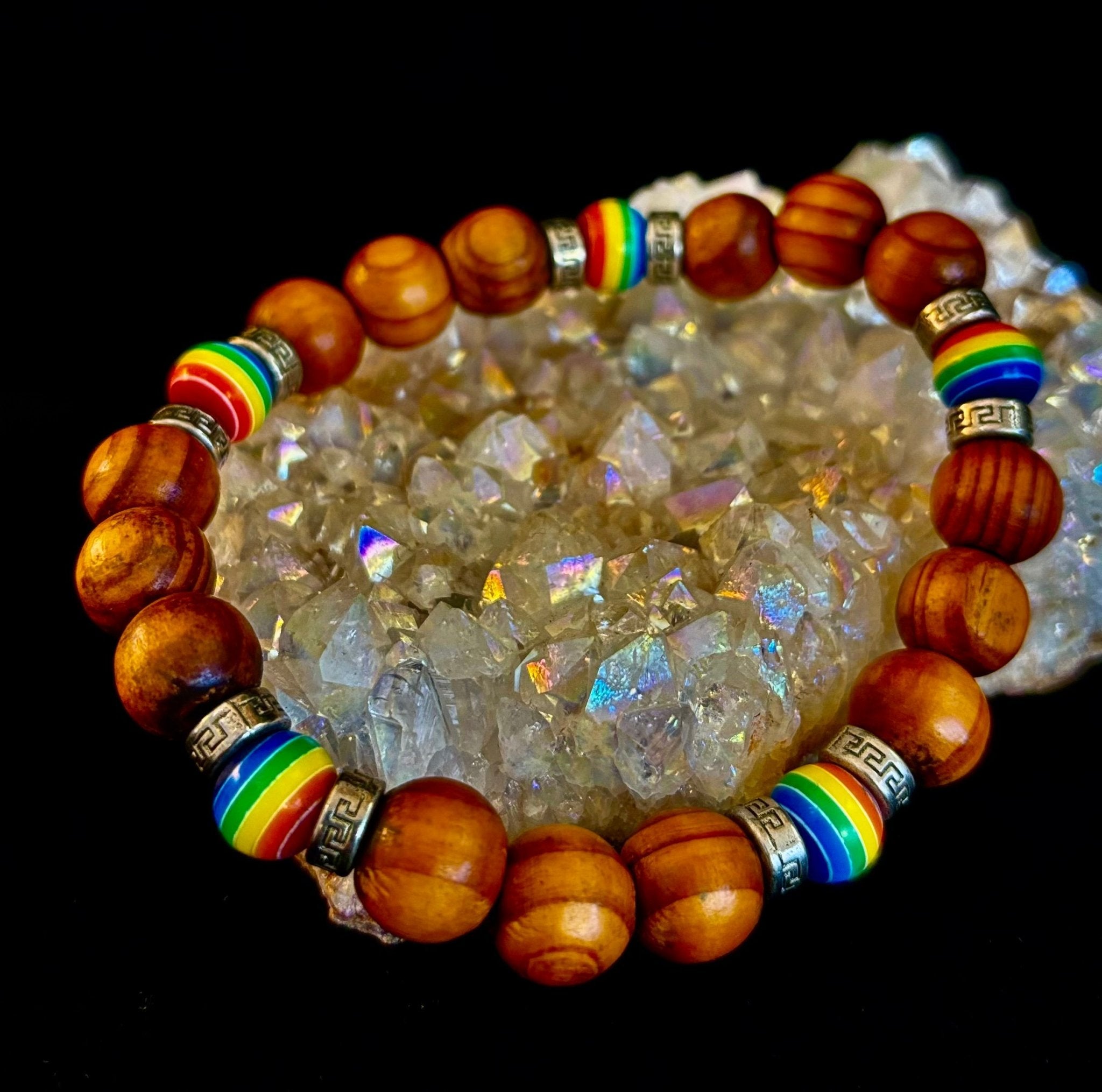 Coconut Palm Tree Wood with Pride Bead - 8" - 8.5" - Large and XL Wrists - Collective Awakening