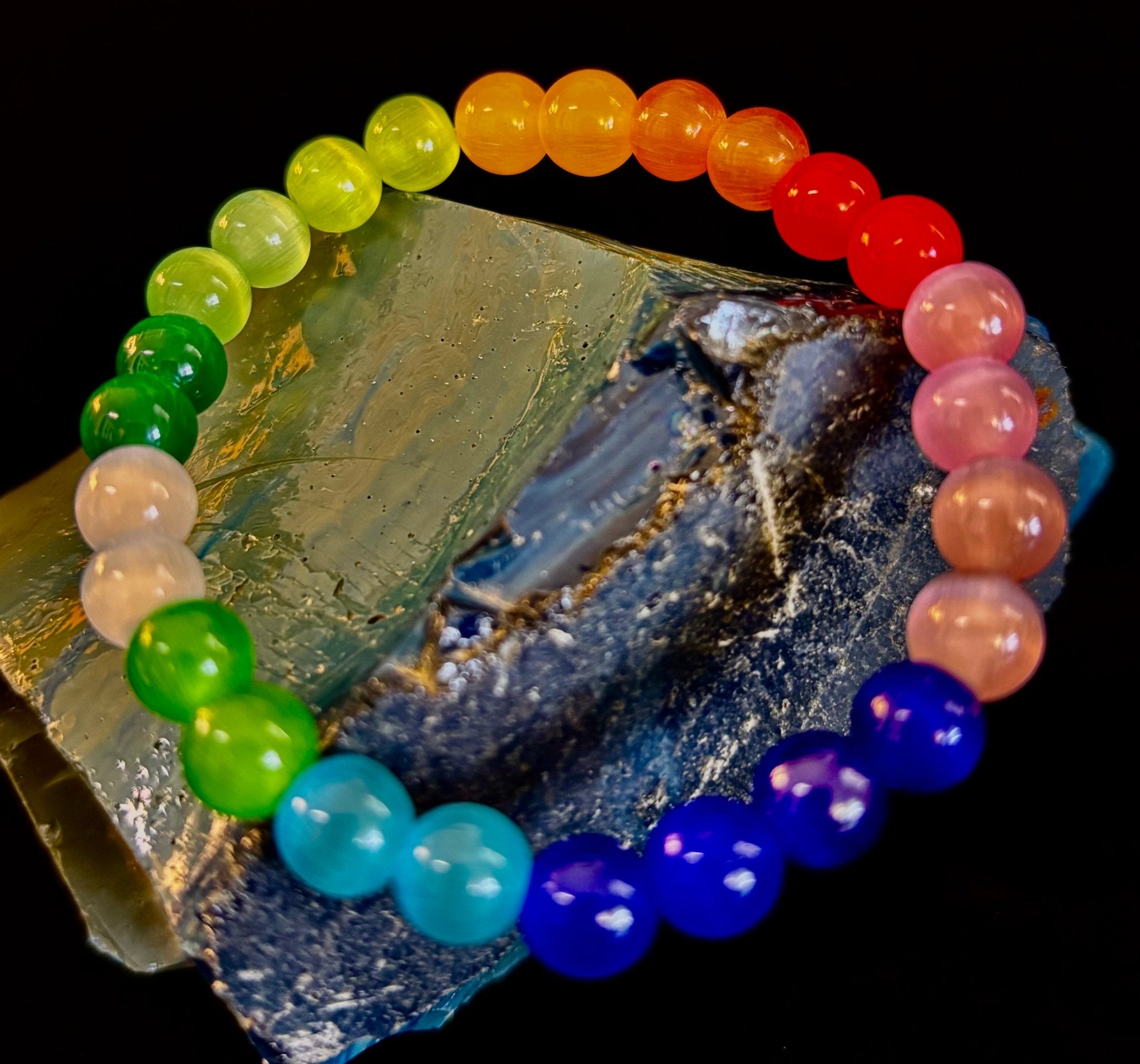 Rainbow Cat’s Eye Beaded Bracelet – Chakra Inspired Multicolor Bracelet | Pride Energy Jewelry - Collective Awakening