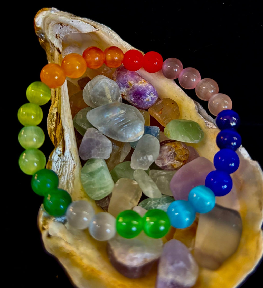 Rainbow Cat’s Eye Beaded Bracelet – Chakra Inspired Multicolor Bracelet | Pride Energy Jewelry - Collective Awakening