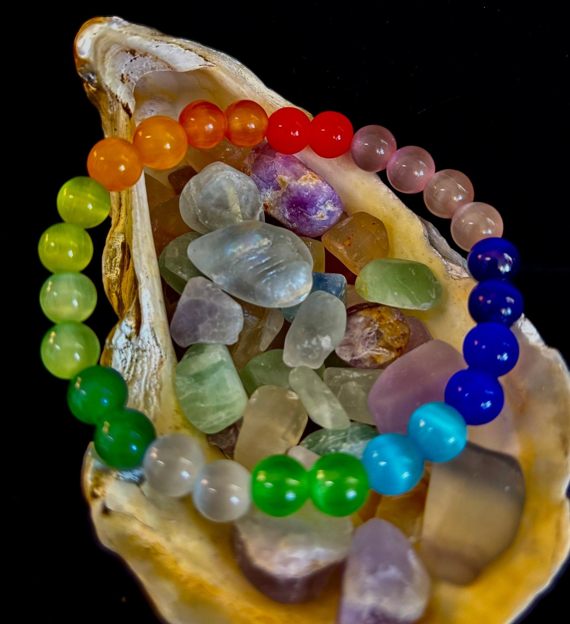 Rainbow Cat’s Eye Beaded Bracelet – Chakra Inspired Multicolor Bracelet | Pride Energy Jewelry - Collective Awakening
