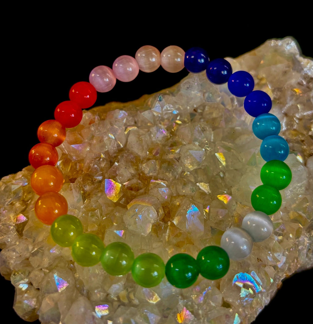 Rainbow Cat’s Eye Beaded Bracelet – Chakra Inspired Multicolor Bracelet | Pride Energy Jewelry - Collective Awakening