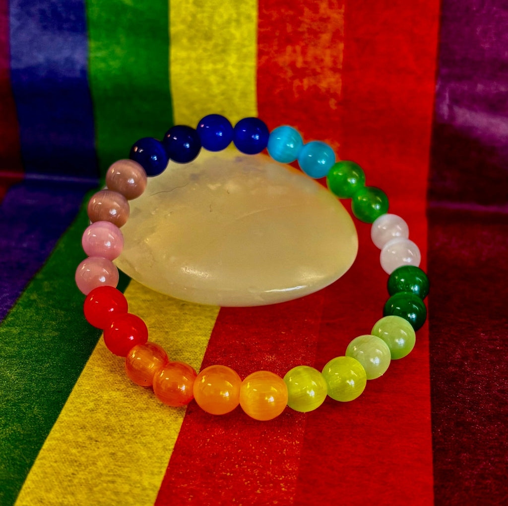 Rainbow Cat’s Eye Beaded Bracelet – Chakra Inspired Multicolor Bracelet | Pride Energy Jewelry - Collective Awakening