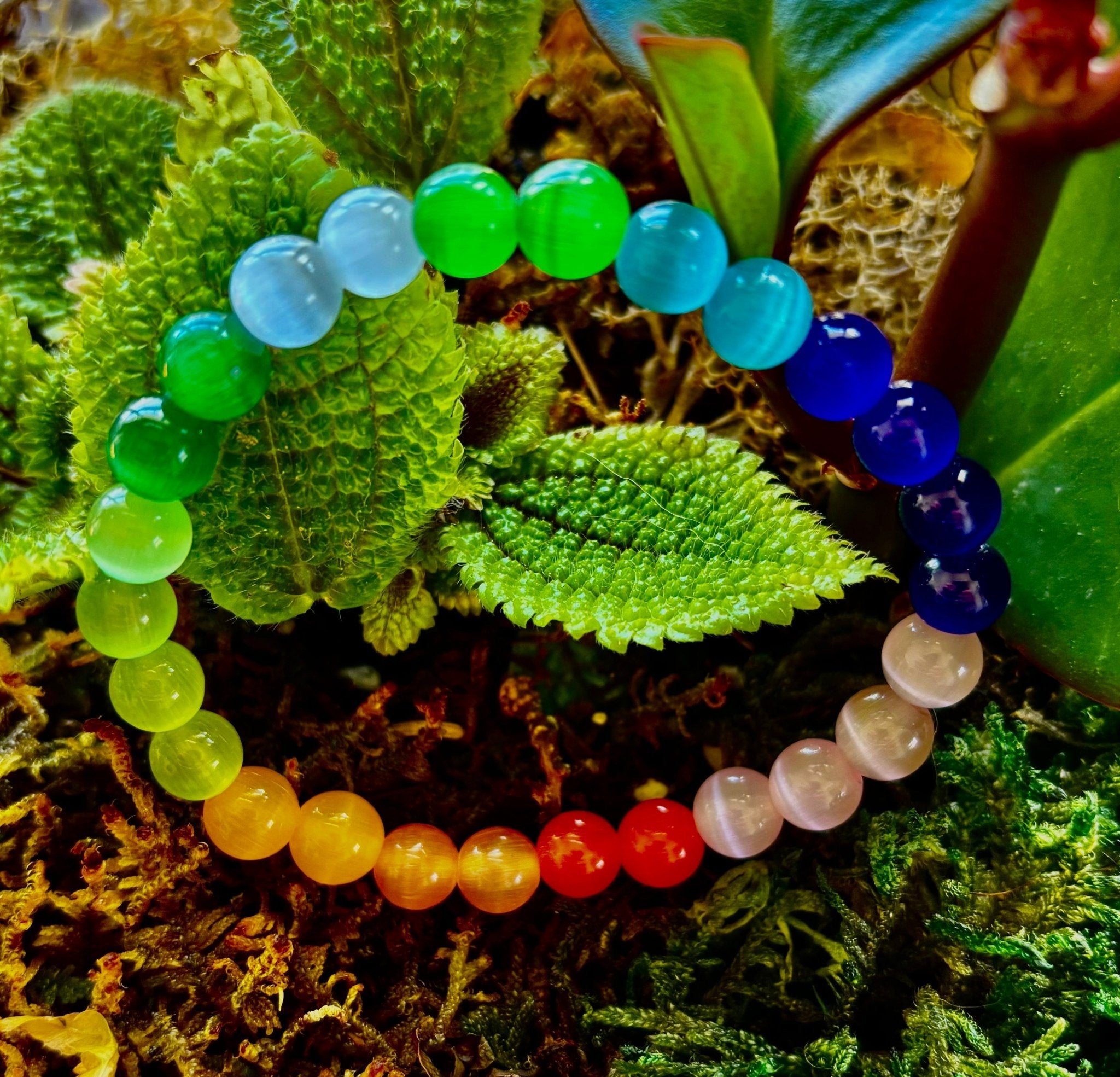 Rainbow Cat’s Eye Beaded Bracelet – Chakra Inspired Multicolor Bracelet | Pride Energy Jewelry - Collective Awakening