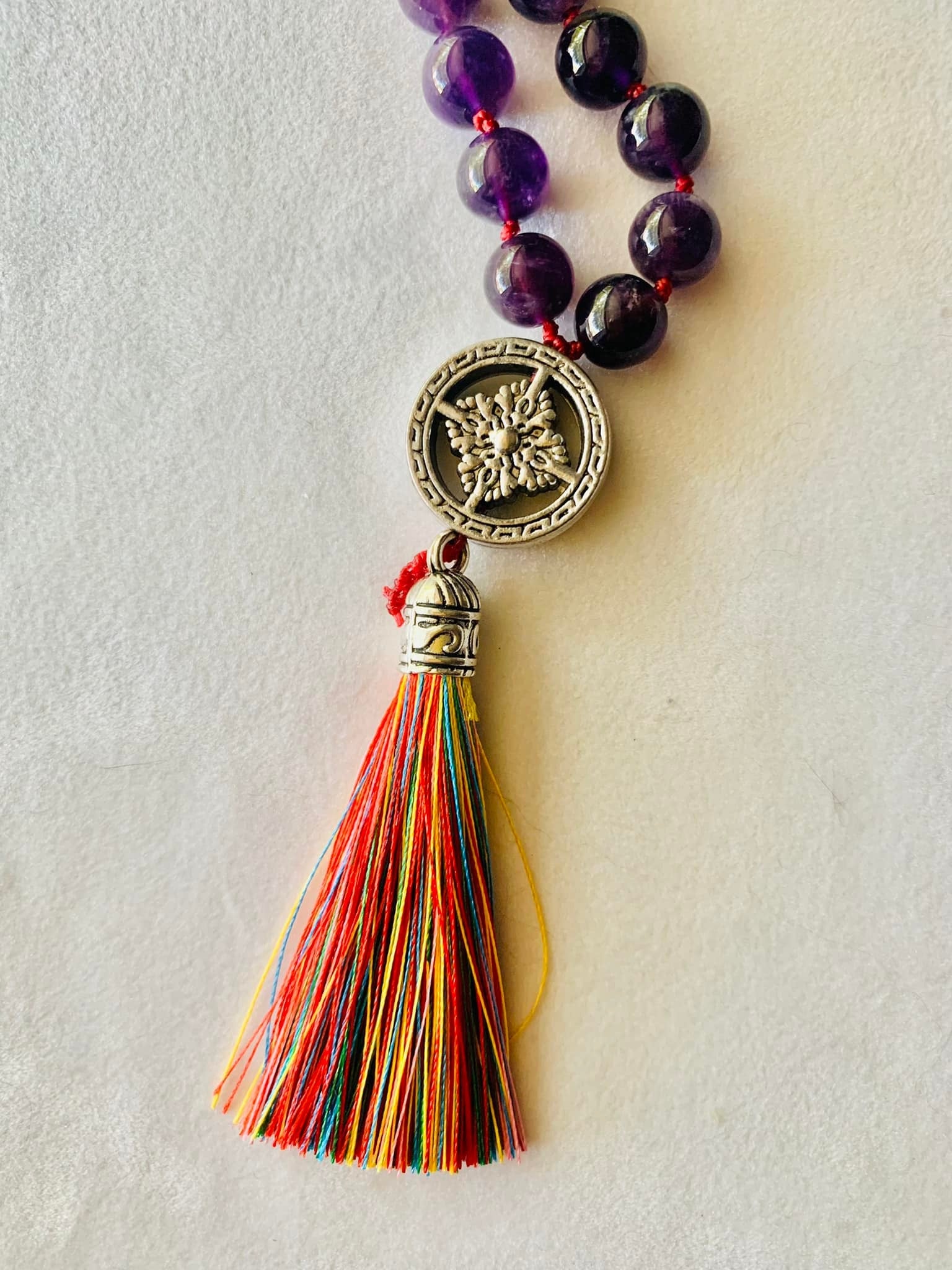Ma'at Mala - Balance - Red Carnelian, Peach Moonstone, Yellow Tiger Eye, Green Aventurine, Sodalite, Lapis Lazuli, Amethyst