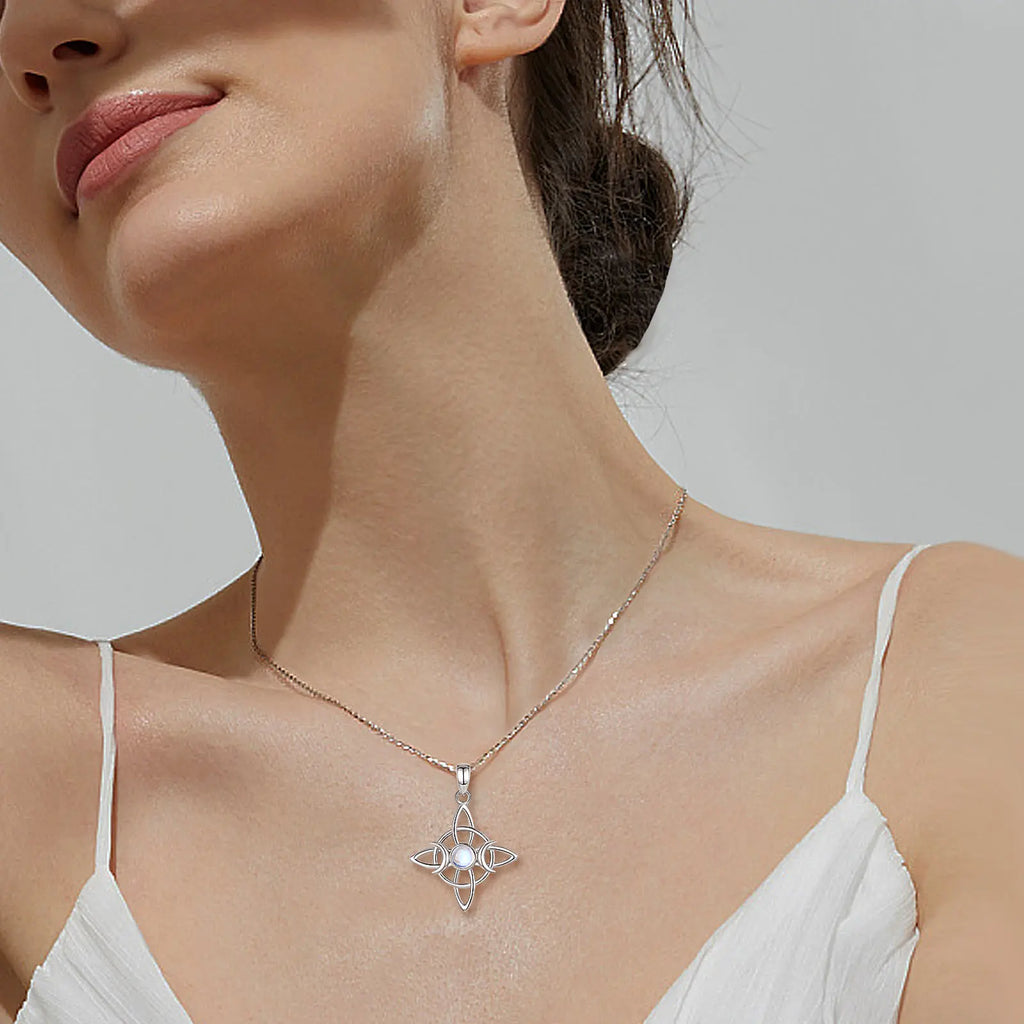 Moonstone Triple Moon Knot Sterling Silver Necklace - Collective Awakening