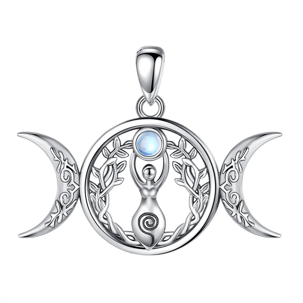 Moonstone Triple Moon Goddess Sterling Silver Necklace - Collective Awakening