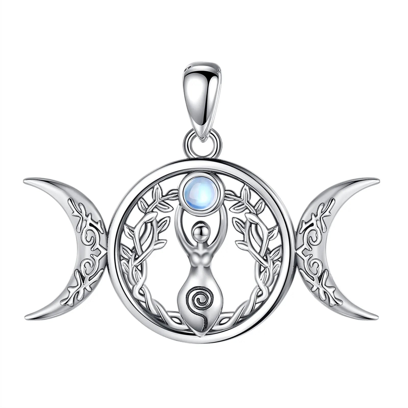 Moonstone Triple Moon Goddess Sterling Silver Necklace - Collective Awakening