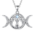 Moonstone Triple Moon Goddess Sterling Silver Necklace - Collective Awakening