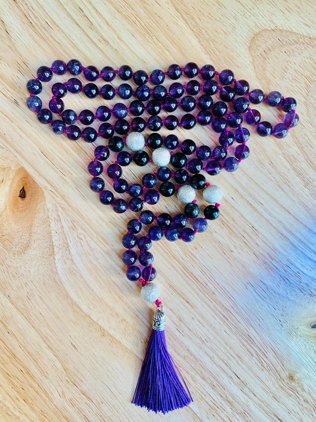 Nyx Mala - Nighttime Manifestation - Amethyst, Rainbow Obsidian, "Stardust" Beads - Collective Awakening