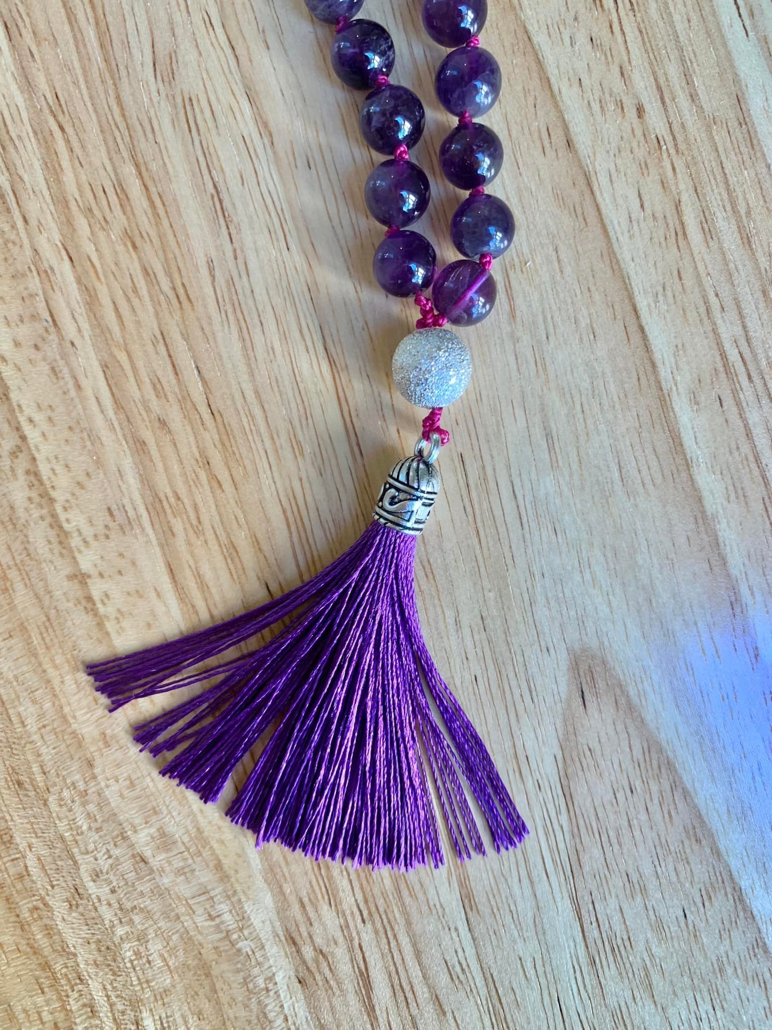 Nyx Mala - Nighttime Manifestation - Amethyst, Rainbow Obsidian, "Stardust" Beads - Collective Awakening