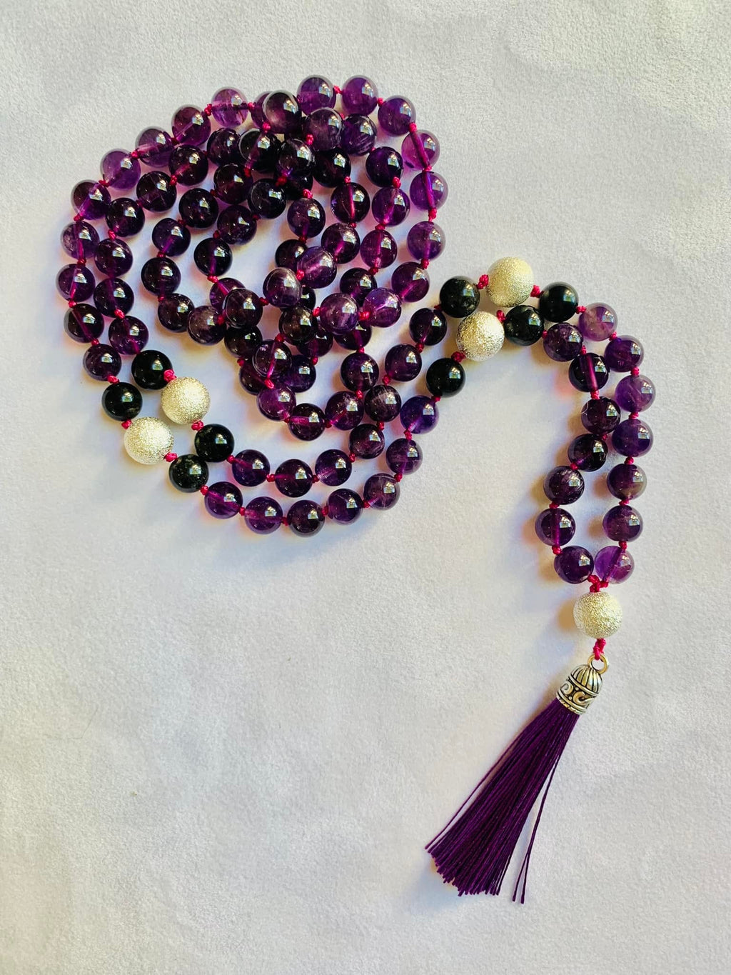 Nyx Mala - Nighttime Manifestation - Amethyst, Rainbow Obsidian, "Stardust" Beads - Collective Awakening