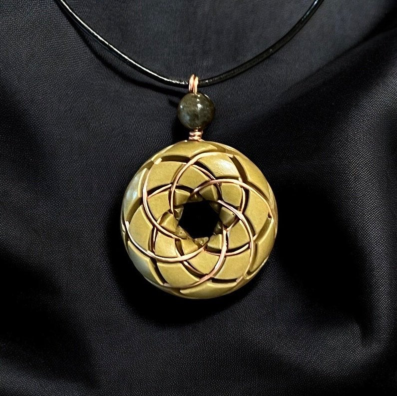 Torus Vortex Pendant - Brass and Libyan Desert Glass Orgonite Necklace Rodin Coil - Collective Awakening