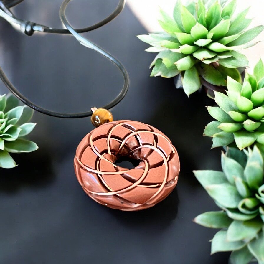 Torus Vortex Pendant - Copper Orgonite Rodin Coil Necklace - Tigers eye - Collective Awakening