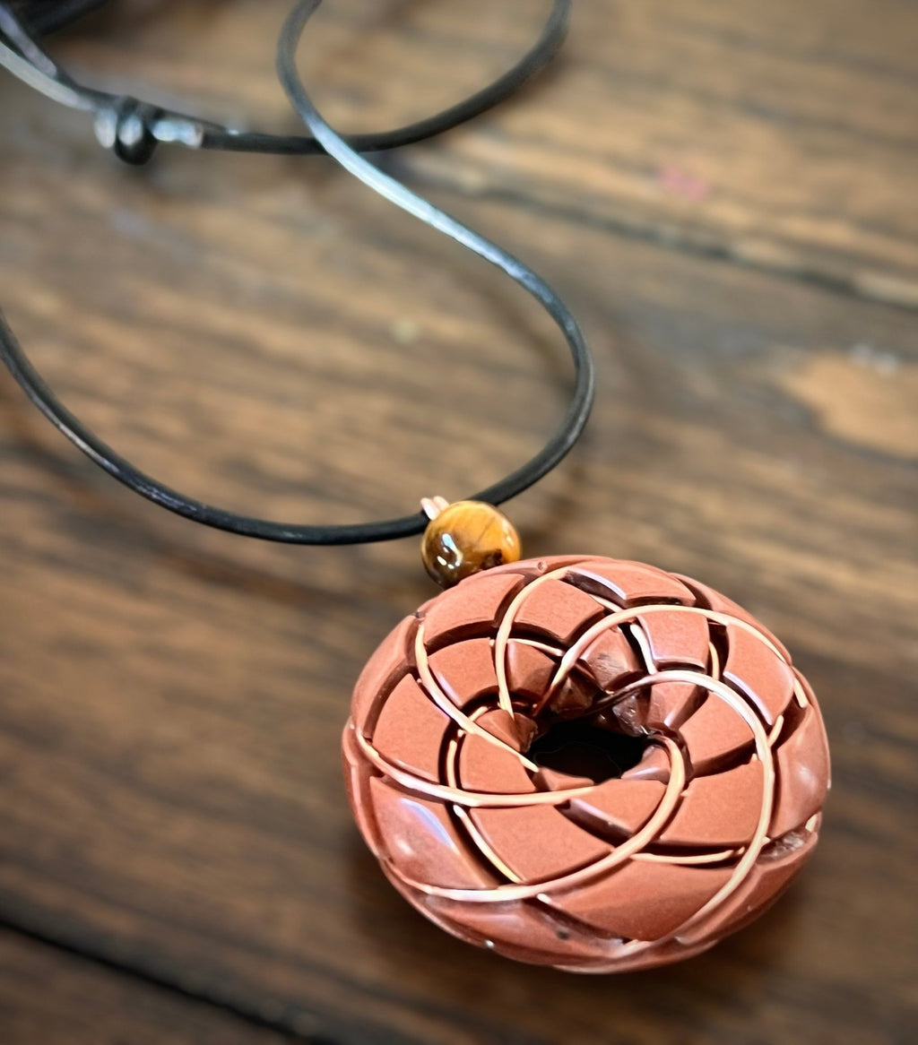Torus Vortex Pendant - Copper Orgonite Rodin Coil Necklace - Tigers eye - Collective Awakening