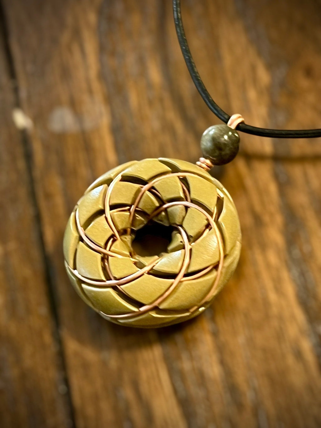 Torus Vortex Pendant - Brass and Libyan Desert Glass Orgonite Necklace Rodin Coil - Collective Awakening