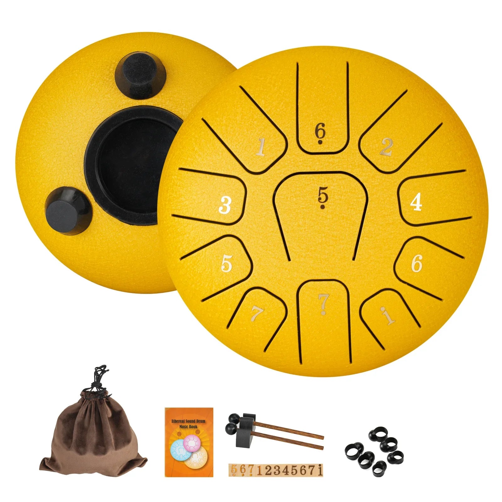 6-Inch (15 cm) 11-Note Steel Tongue Drum Set with Sticks & Carry Bag — Sound Healing for Yoga & Meditation