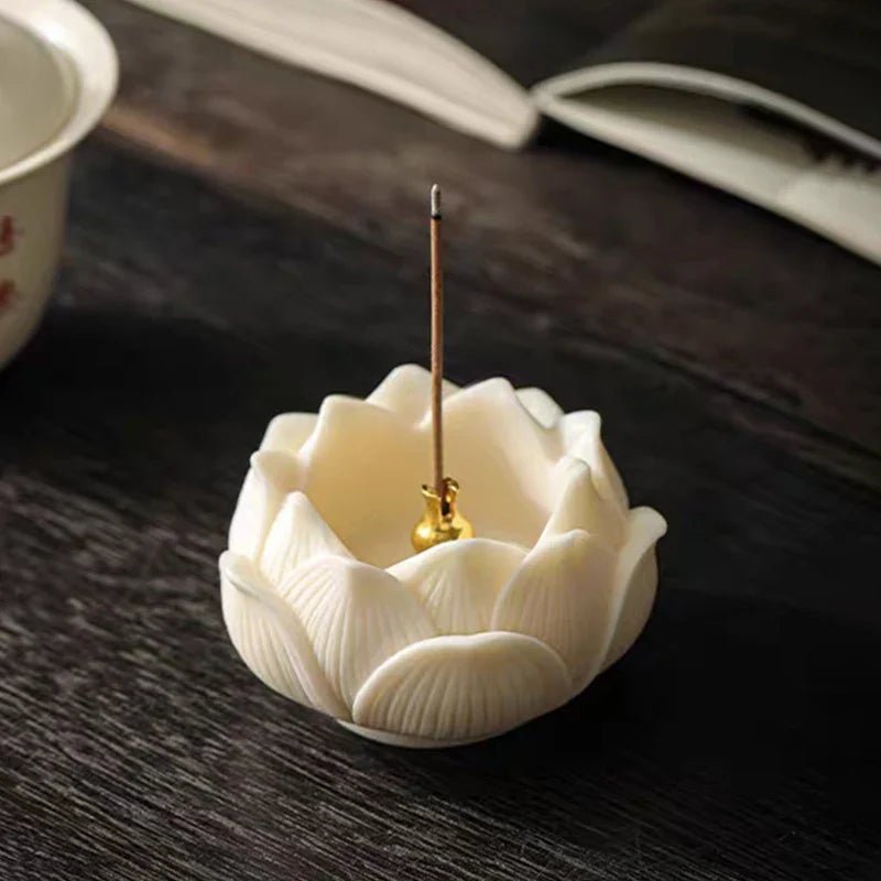 Ceramic Lotus Incense Burner Brass Gourd - shape Incense Holder Incense Stick Holder for Yoga Meditation Spa Home Decor - Collective Awakening