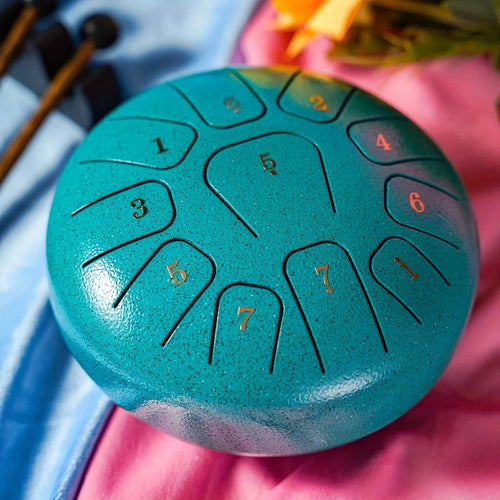 6-Inch (15 cm) 11-Note Steel Tongue Drum Set with Sticks & Carry Bag — Sound Healing for Yoga & Meditation