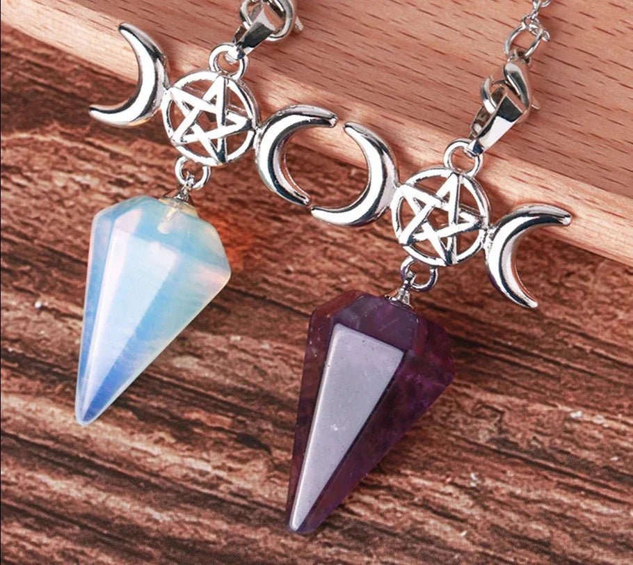 Triple Moon Pentacle Crystal Pendulums - Collective Awakening