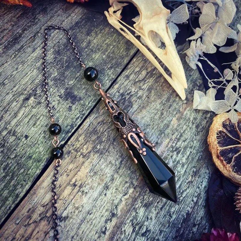 Obsidian Raven Skull Pendulum - Collective Awakening