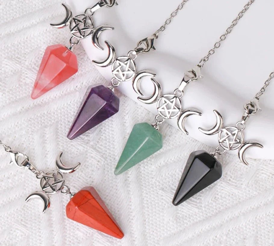 Triple Moon Pentacle Crystal Pendulums - Collective Awakening