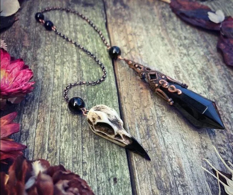 Obsidian Raven Skull Pendulum - Collective Awakening