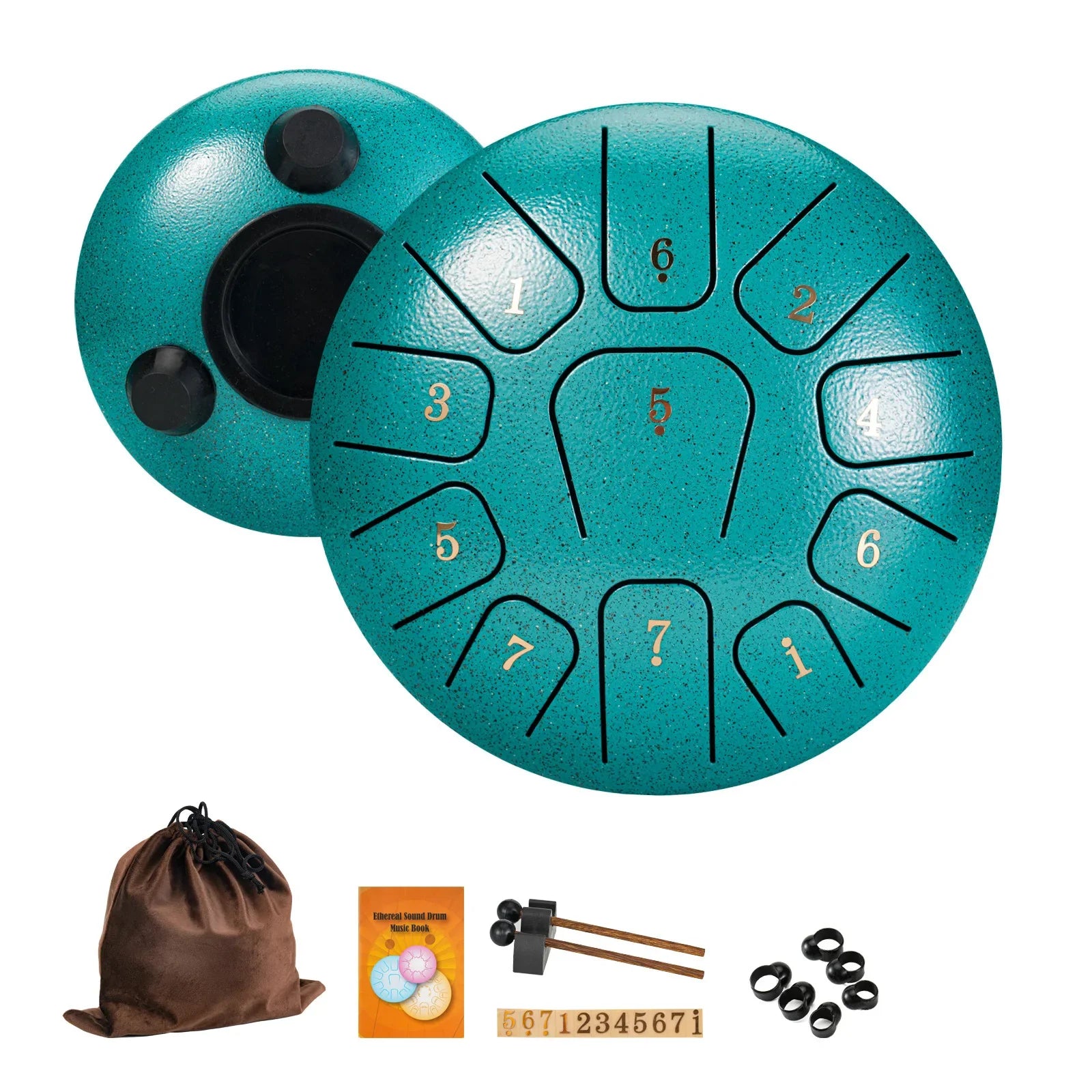 6-Inch (15 cm) 11-Note Steel Tongue Drum Set with Sticks & Carry Bag — Sound Healing for Yoga & Meditation