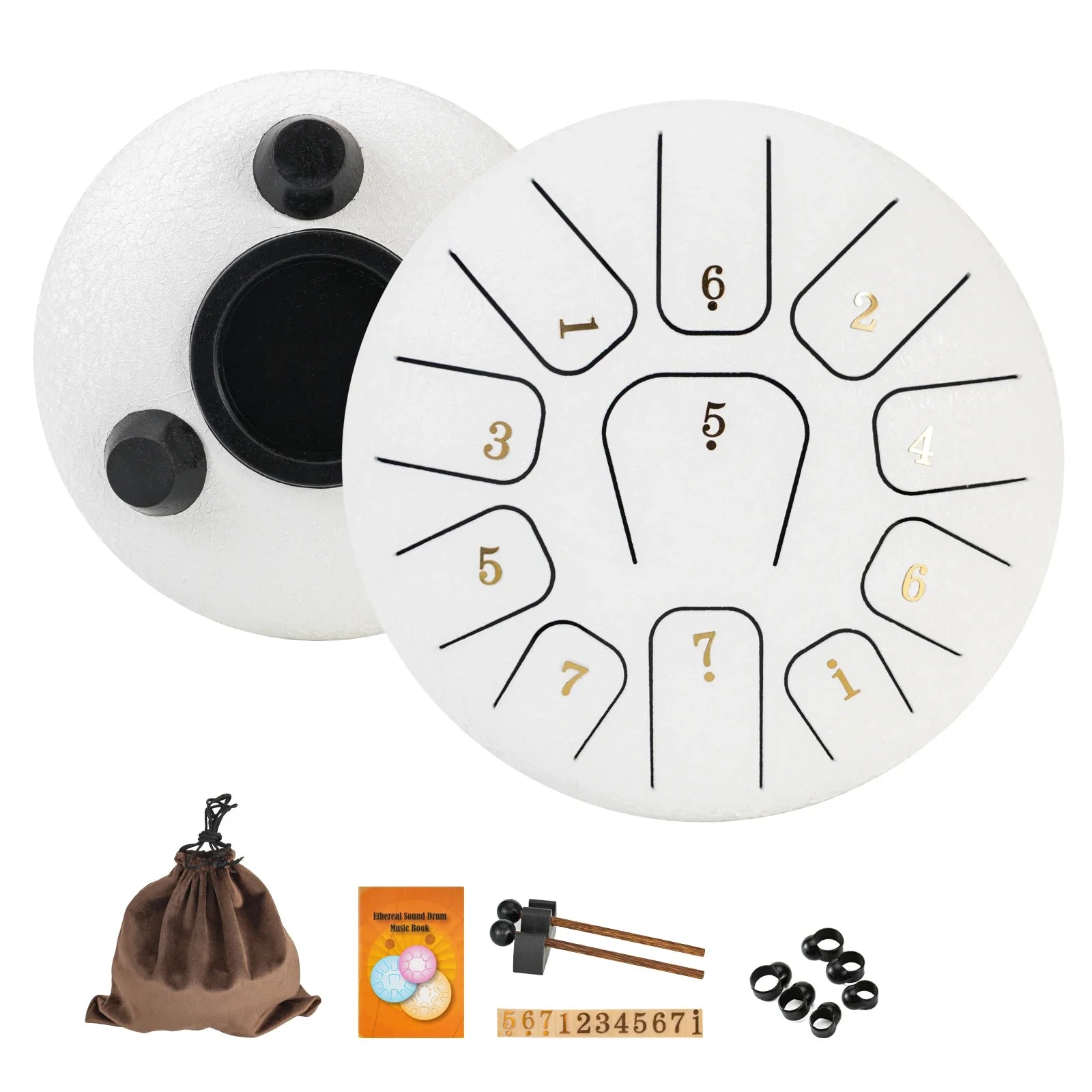 6-Inch (15 cm) 11-Note Steel Tongue Drum Set with Sticks & Carry Bag — Sound Healing for Yoga & Meditation