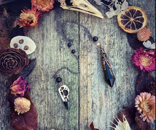 Obsidian Raven Skull Pendulum - Collective Awakening