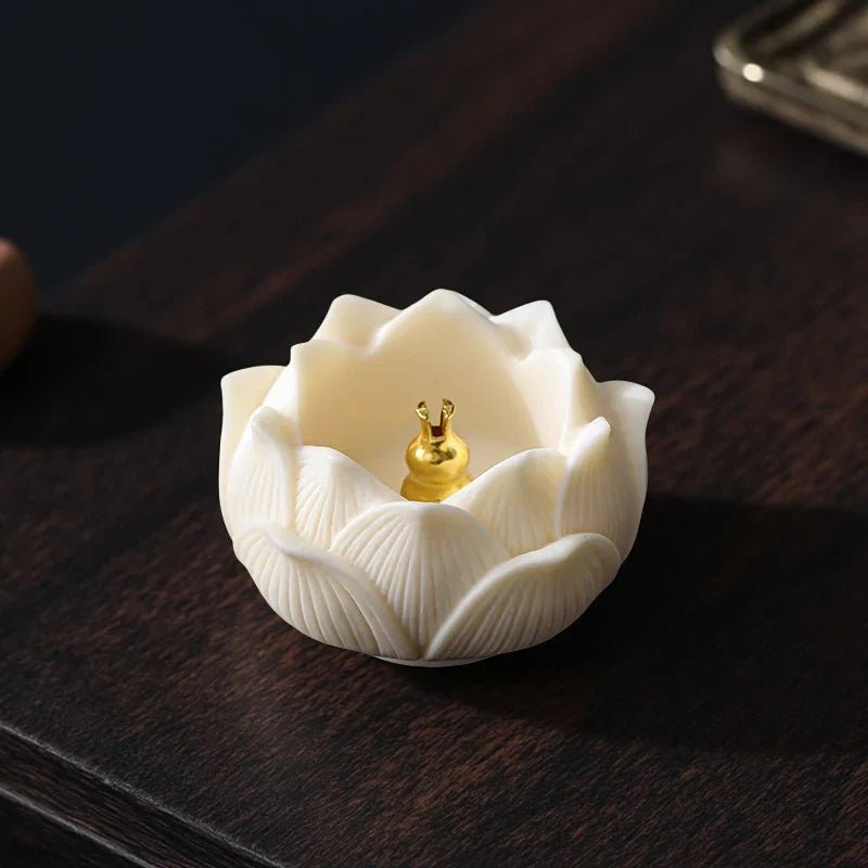 Ceramic Lotus Incense Burner Brass Gourd - shape Incense Holder Incense Stick Holder for Yoga Meditation Spa Home Decor - Collective Awakening
