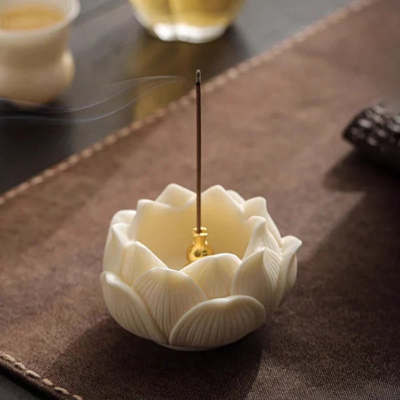 Ceramic Lotus Incense Burner Brass Gourd - shape Incense Holder Incense Stick Holder for Yoga Meditation Spa Home Decor - Collective Awakening