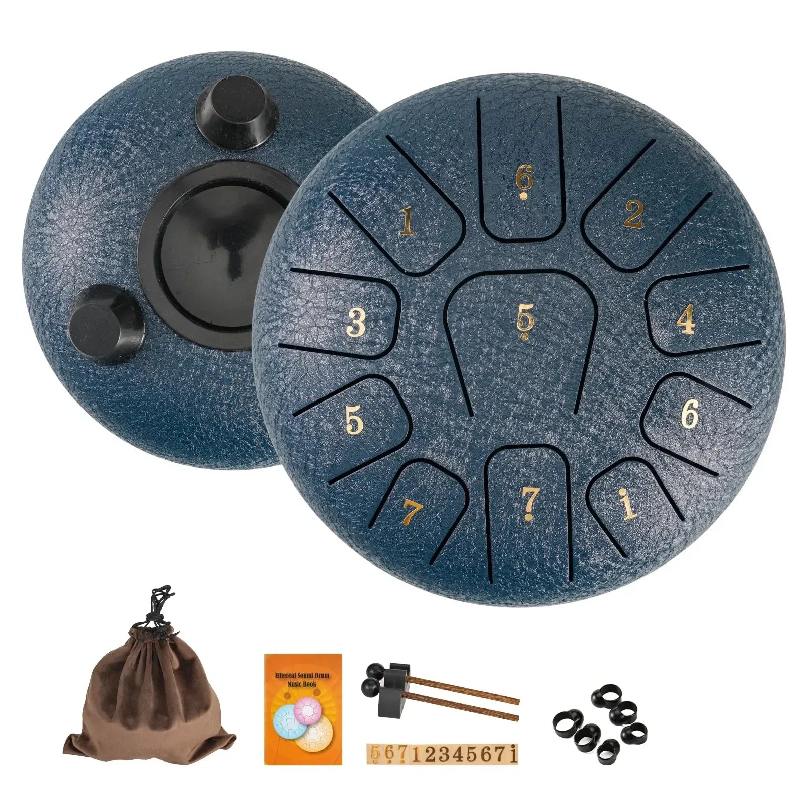 6-Inch (15 cm) 11-Note Steel Tongue Drum Set with Sticks & Carry Bag — Sound Healing for Yoga & Meditation